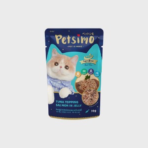 [유통기한 24.05.20.] 펫시모 고양이 간식파우치 치킨 토핑 연어 (젤리타입) 70g 